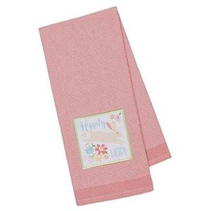 Pink and white “hippity hop” dish towel
